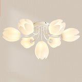 Romantic White Flower Semi-Flush Mount Light 7-Light Image - 3