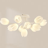 Romantic White Flower Semi-Flush Mount Light 7-Light Image - 5