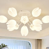 Romantic White Flower Semi-Flush Mount Light 7-Light Image - 6