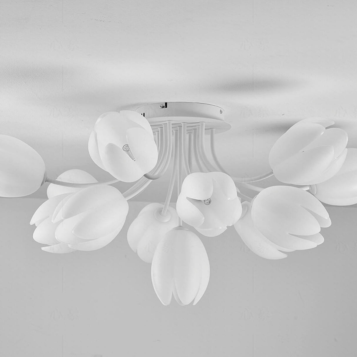 Romantic White Flower Semi-Flush Mount Light 7-Light Image - 8