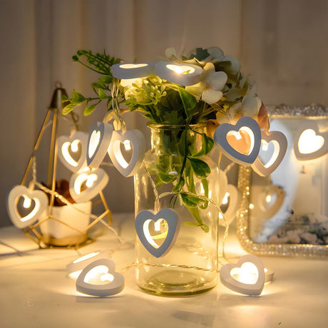 Romantic Wooden Heart-Shaped LED String Lights Image - 1