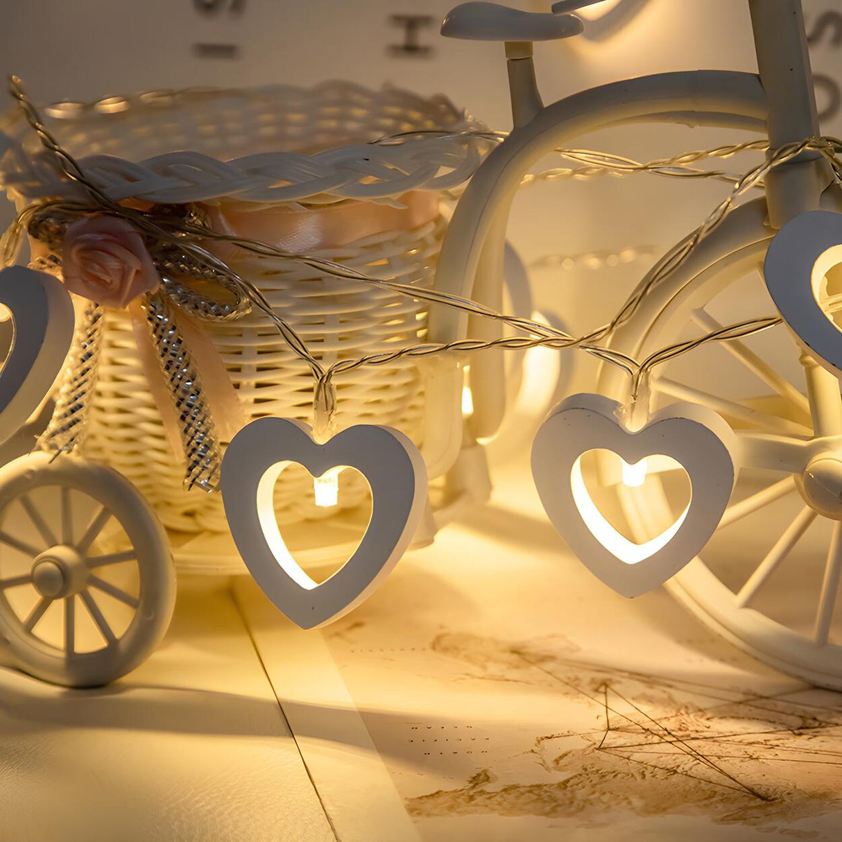 Romantic Wooden Heart-Shaped LED String Lights Image - 7