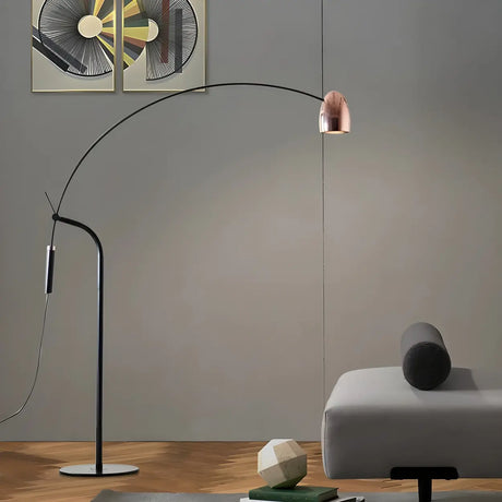 Rose Gold Cone and Arc Metal Base Modern Floor Lamp Image - 1