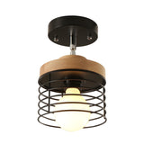 Rotatable Black Iron Cage Semi-Flush Mount Ceiling Lamp Image - 3