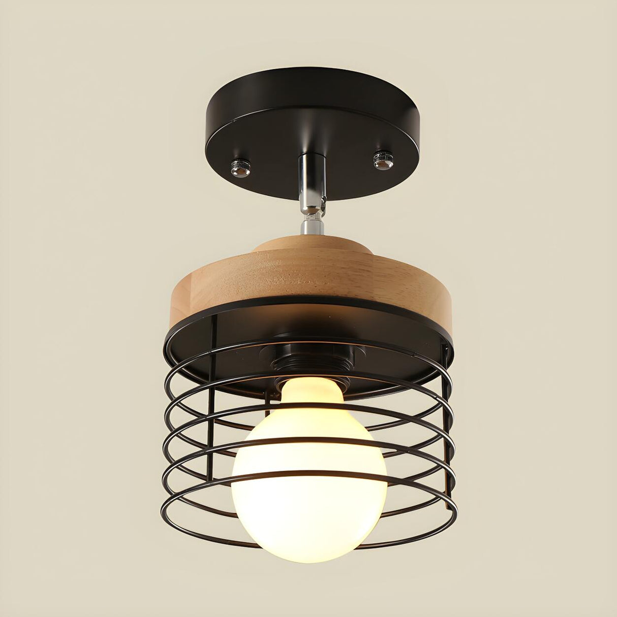 Rotatable Black Iron Cage Semi-Flush Mount Ceiling Lamp Image - 4