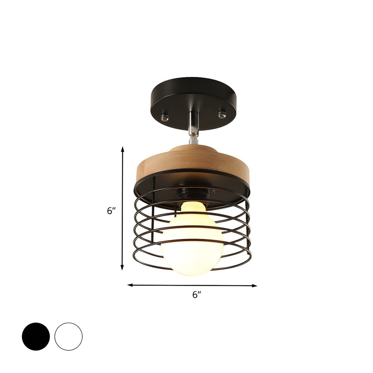 Rotatable Black Iron Cage Semi-Flush Mount Ceiling Lamp 