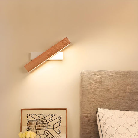 Rotatable Rectangular Wood Color Bedside Wall Sconce Image - 2