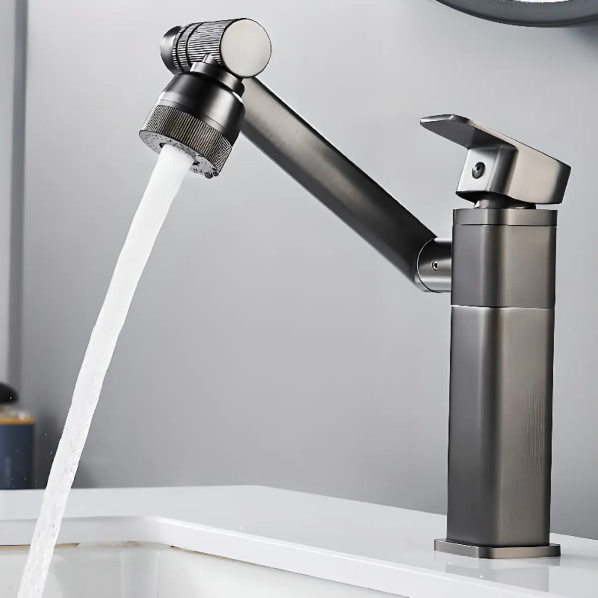 Rotatable Square Copper Gun Grey Low Arc Faucet with Aerator Image - 1