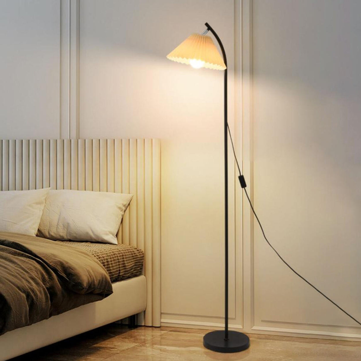 Rotatable Trendy White Cone and Curved Floor Lamp Image - 16