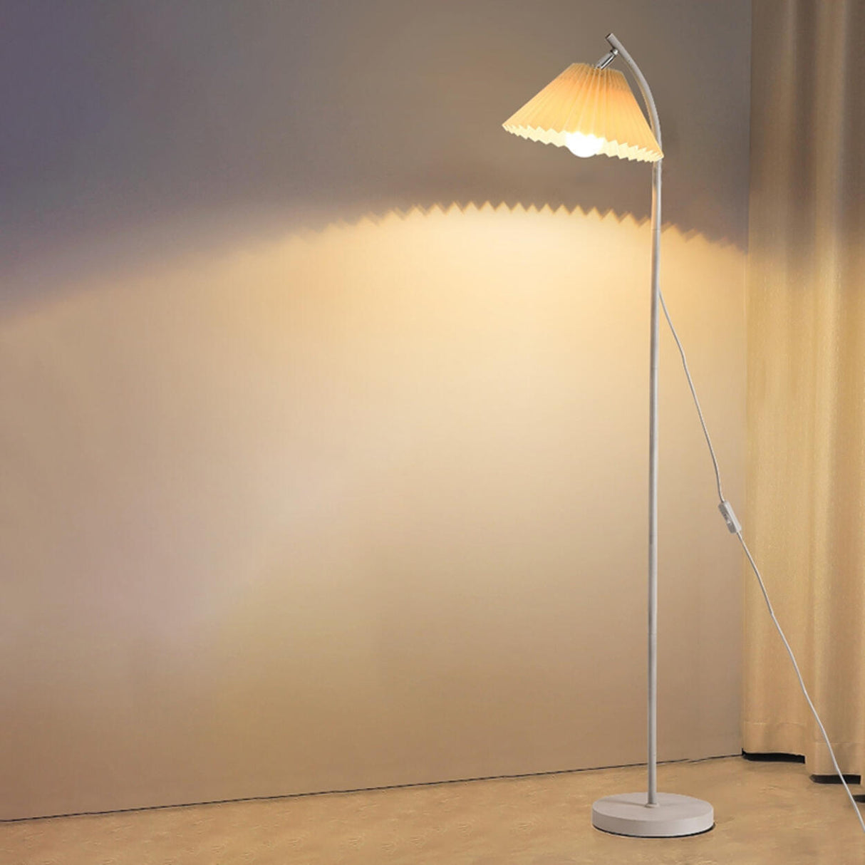 Rotatable Trendy White Cone and Curved Floor Lamp Image - 3