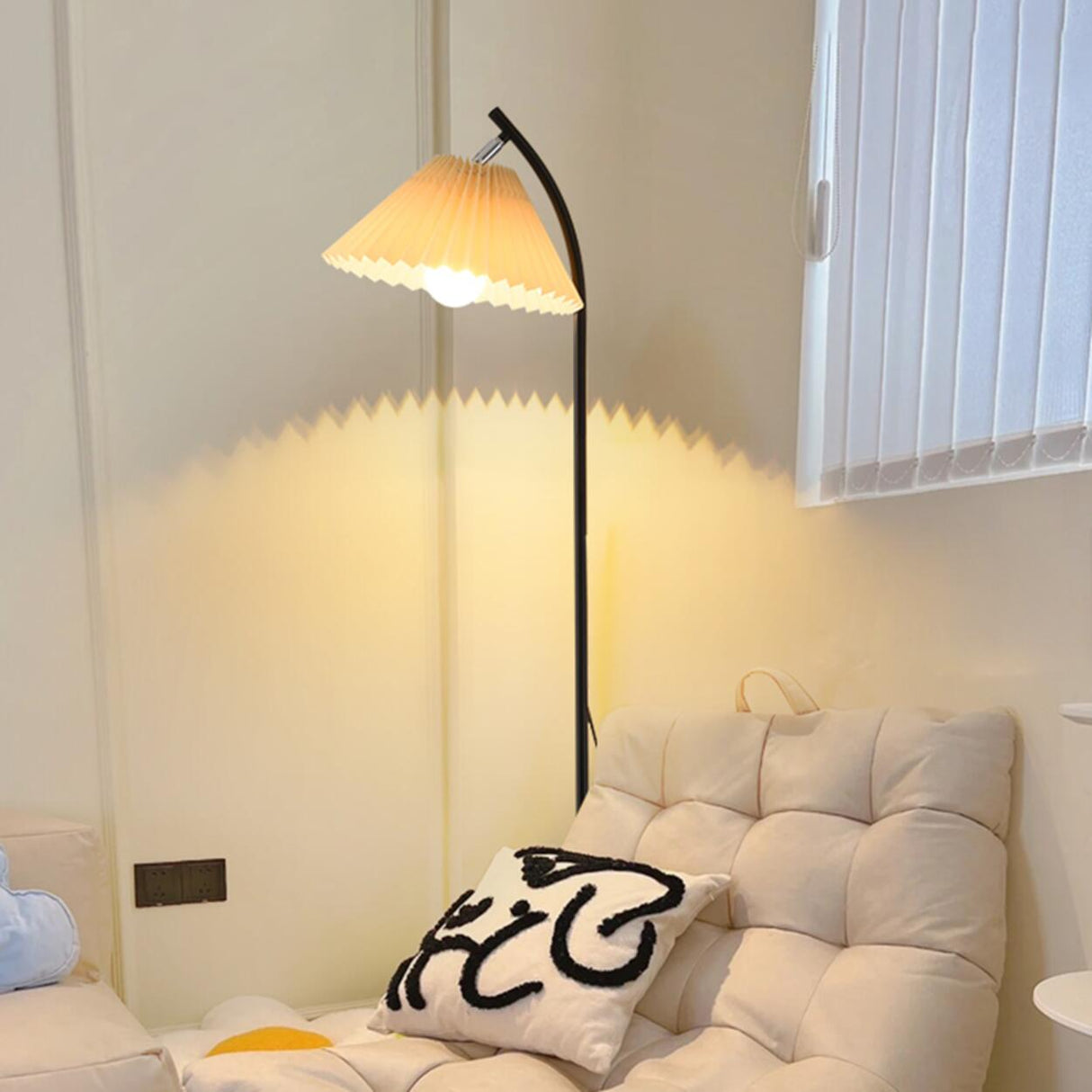 Rotatable Trendy White Cone and Curved Floor Lamp Image - 5