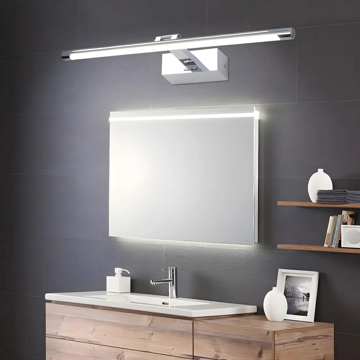 Rotating Modern Long Linear LED Black Vanity Light Image - 12