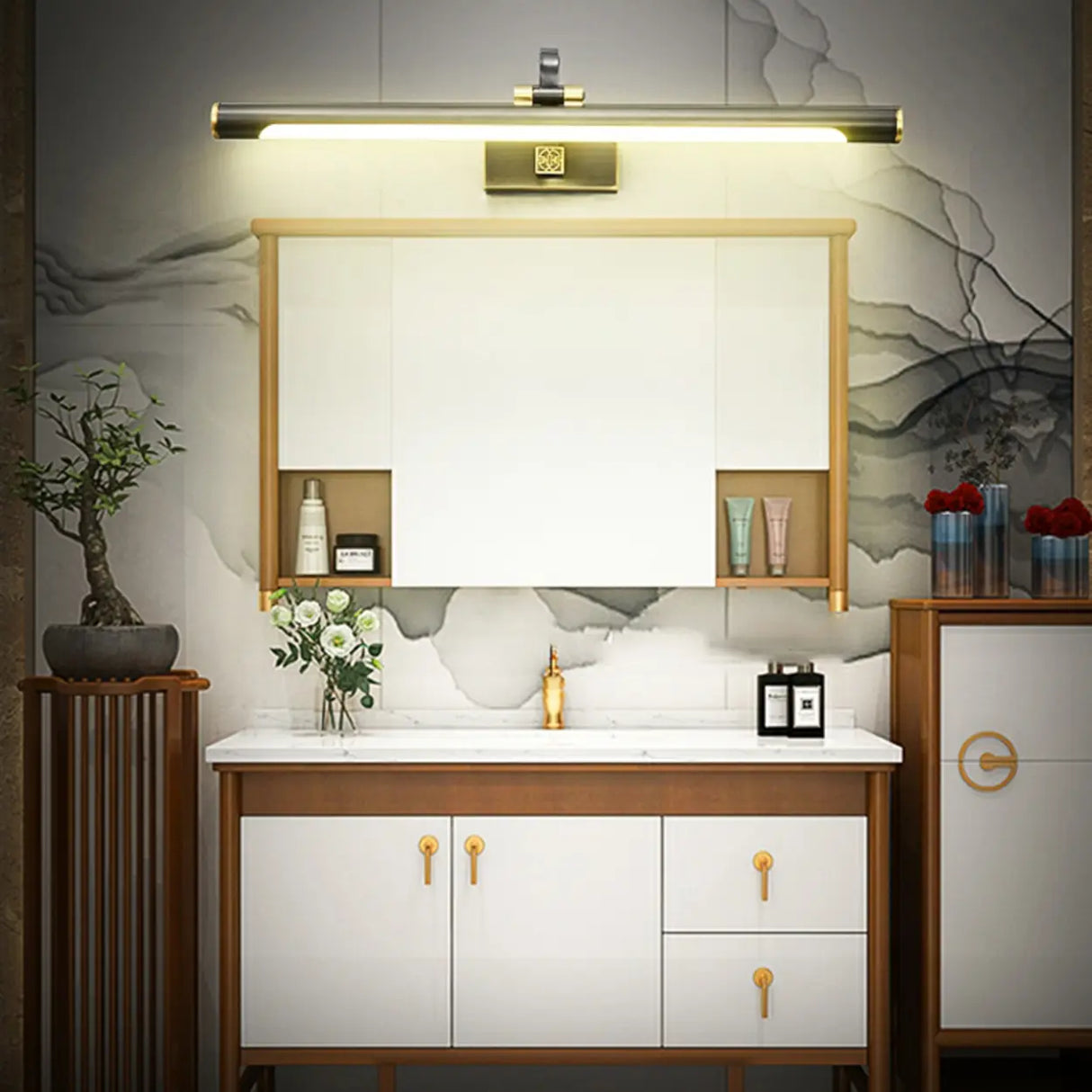 Rotating Modish Gold Linear Metal Vanity Bathroom Light Image - 5