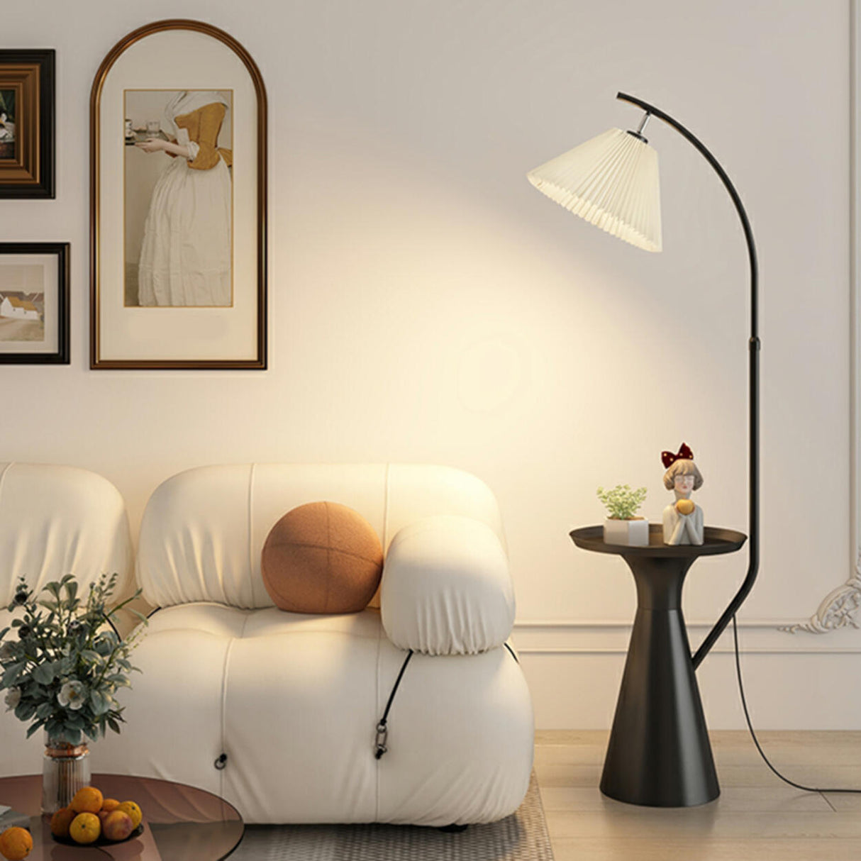 Rotating Pleated Bedside Pedestal Storage Floor Lamp Image - 4