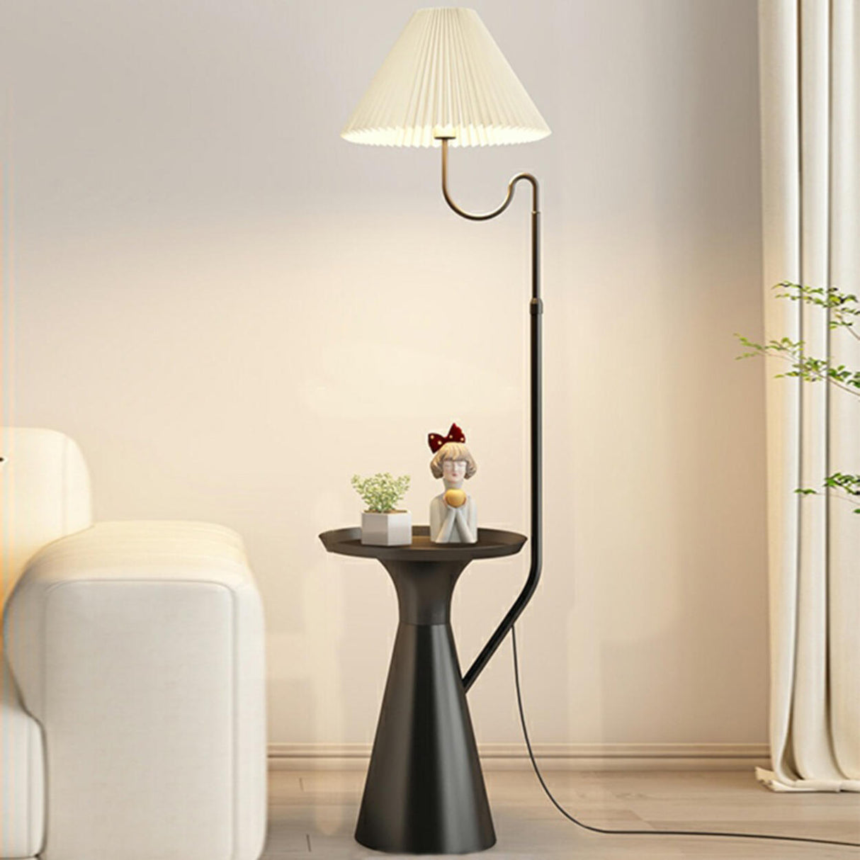 Rotating Pleated Bedside Pedestal Storage Floor Lamp Image - 8