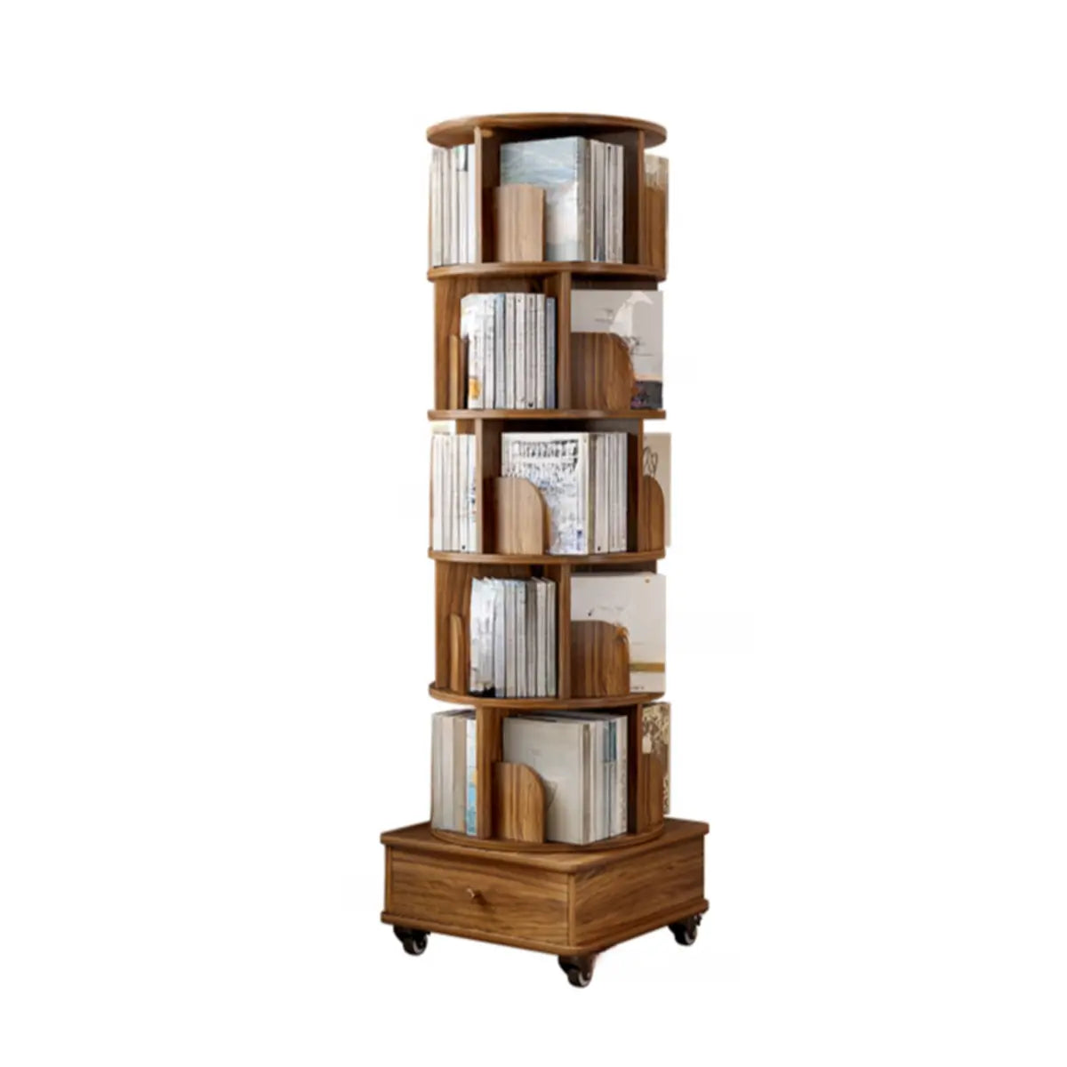 Rotating Rustic Vertical Wood Narrow Storage Bookcase Image - 12