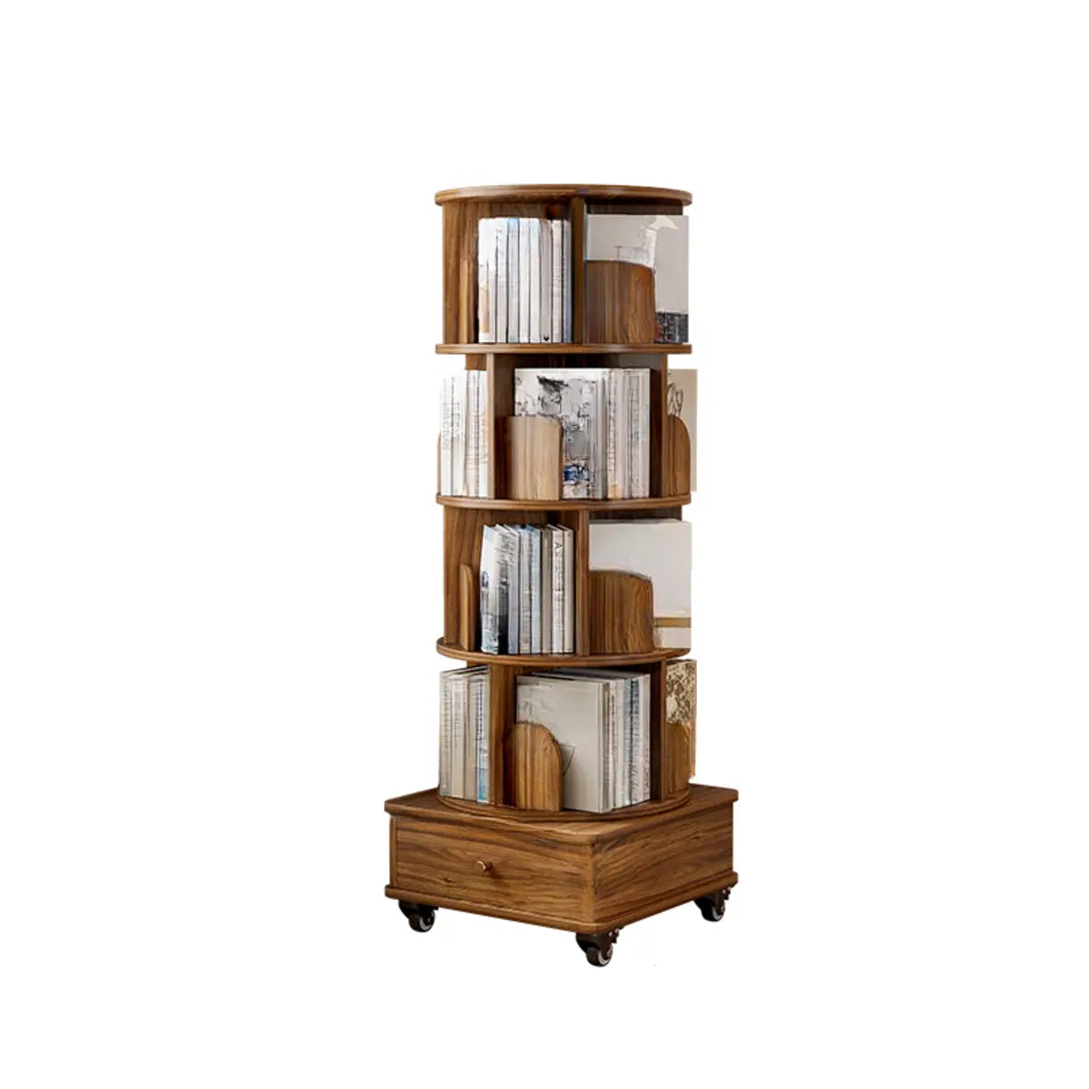 Rotating Rustic Vertical Wood Narrow Storage Bookcase Image - 15