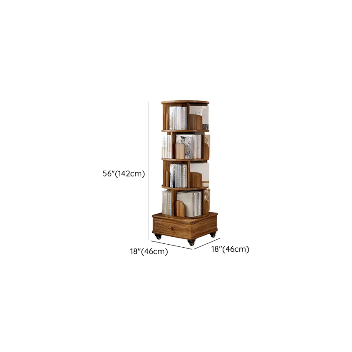 Rotating Rustic Vertical Wood Narrow Storage Bookcase 