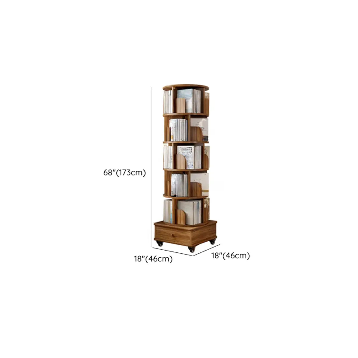 Rotating Rustic Vertical Wood Narrow Storage Bookcase Image - 17