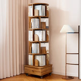 Rotating Rustic Vertical Wood Narrow Storage Bookcase Image - 6