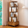 Rotating Rustic Vertical Wood Narrow Storage Bookcase Image - 8