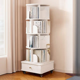 Rotating Rustic Vertical Wood Narrow Storage Bookcase Image - 9