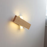 Rotating Wooden Rectangular Bedside LED Wall Sconce Image - 16