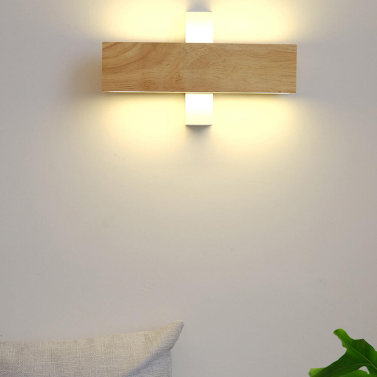 Rotating Wooden Rectangular Bedside LED Wall Sconce Image - 17