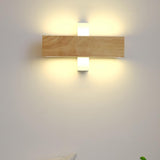 Rotating Wooden Rectangular Bedside LED Wall Sconce Image - 2