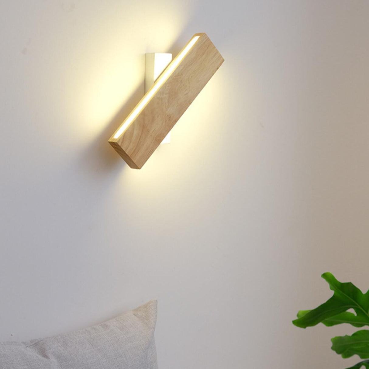 Rotating Wooden Rectangular Bedside LED Wall Sconce Image - 3