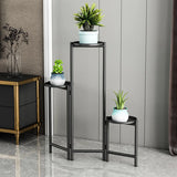 Round 3-Tier Metal Floor Pedestal Plant Stand Black Image - 1