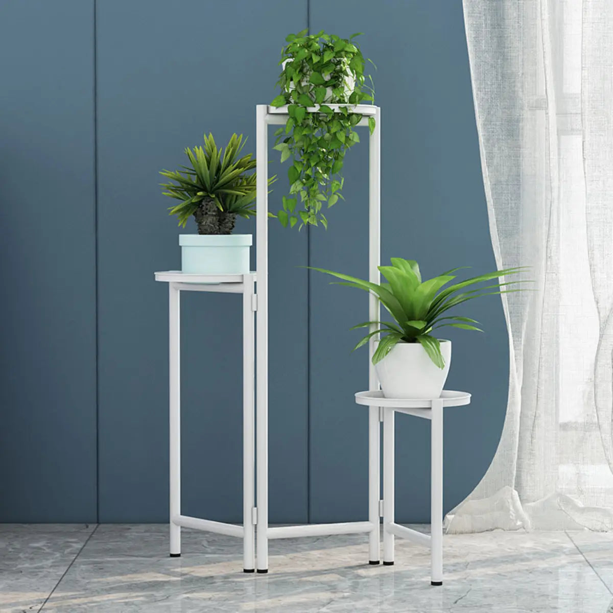 Round 3-Tier Metal Floor Pedestal Plant Stand Black Image - 6