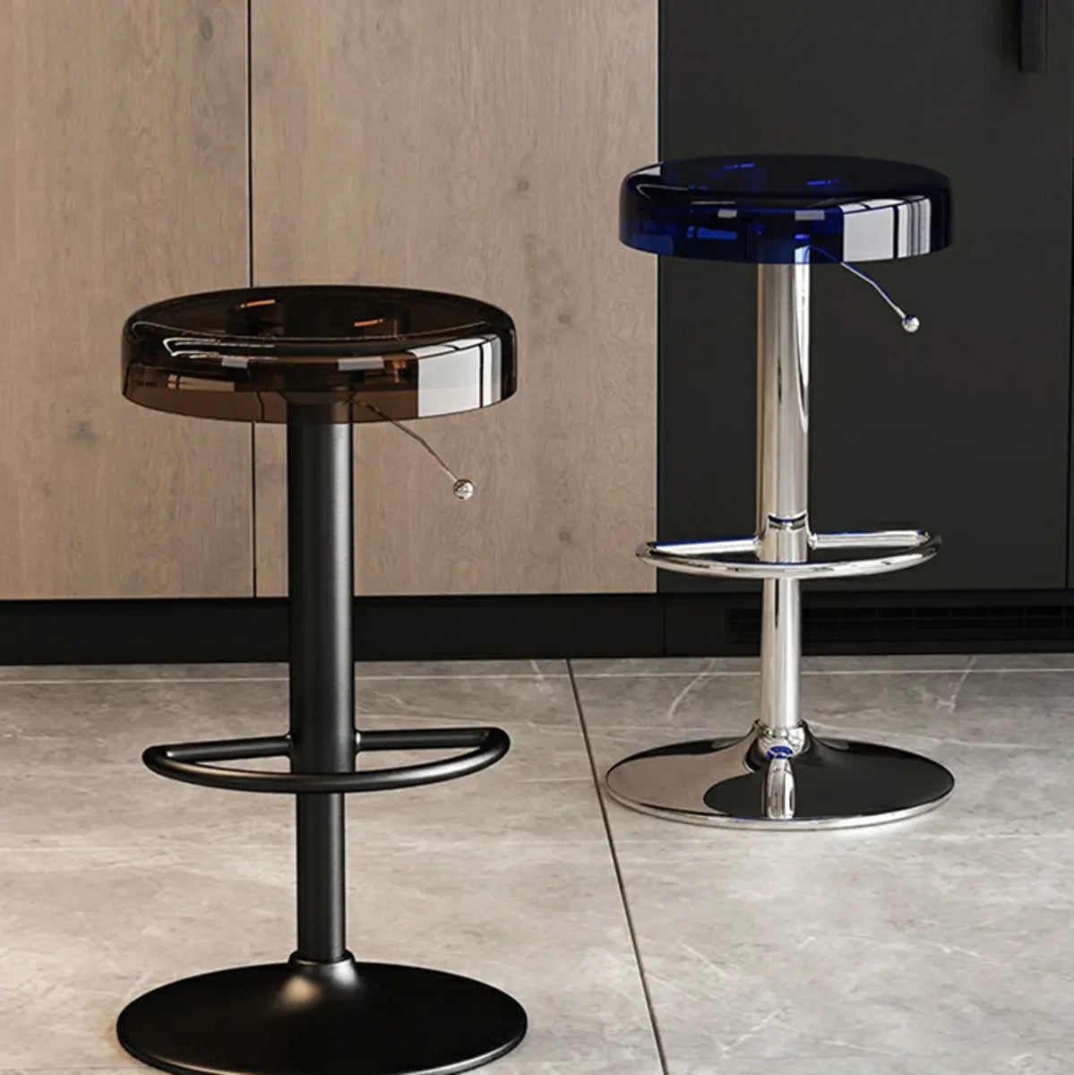 Round Backless Acrylic Adjustable Swivel Bar Stool Image - 6