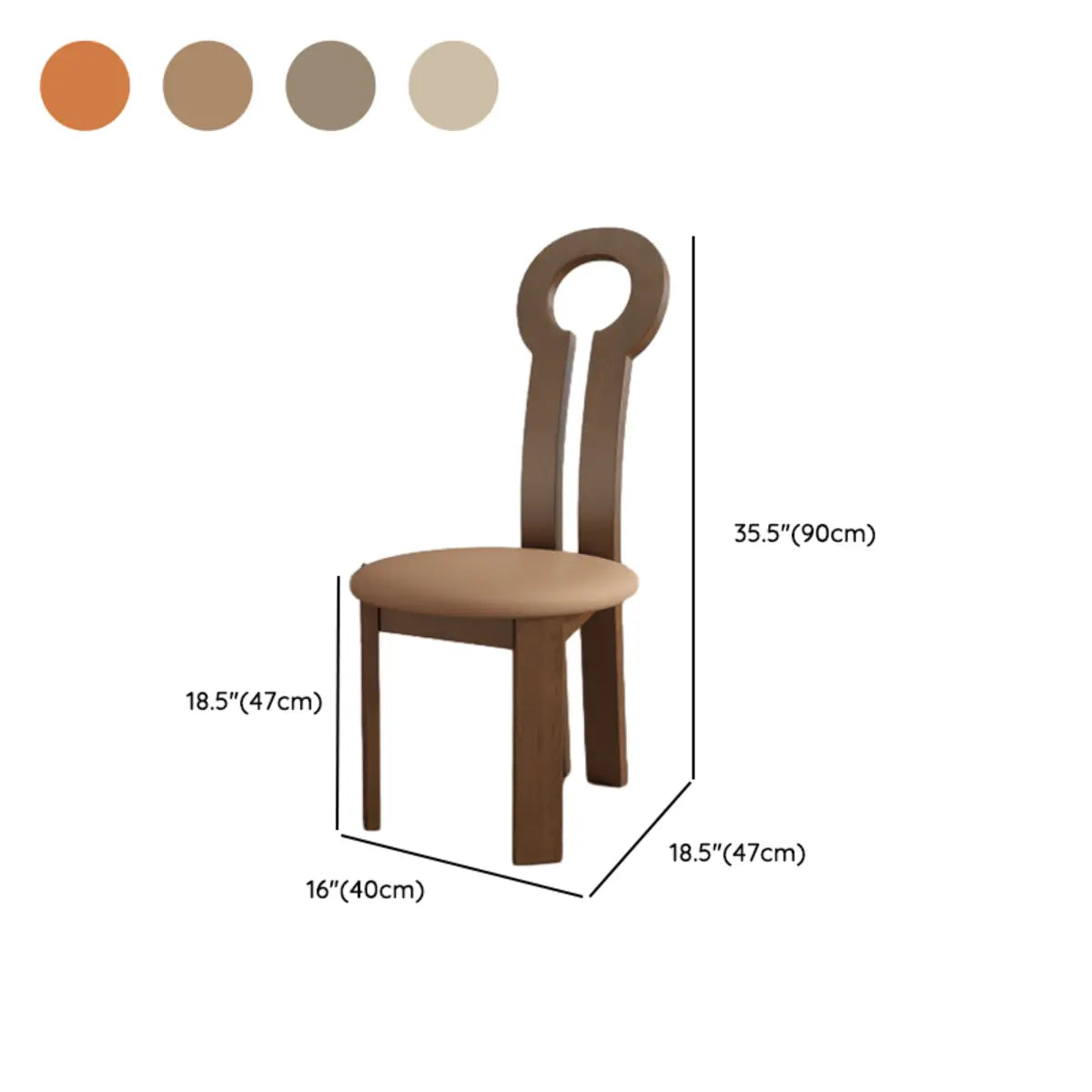 Round Beige Seat Wooden Key Slat Back Dining Chair 