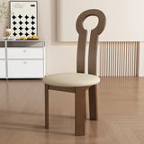 Round Beige Seat Wooden Key Slat Back Dining Chair Image - 2