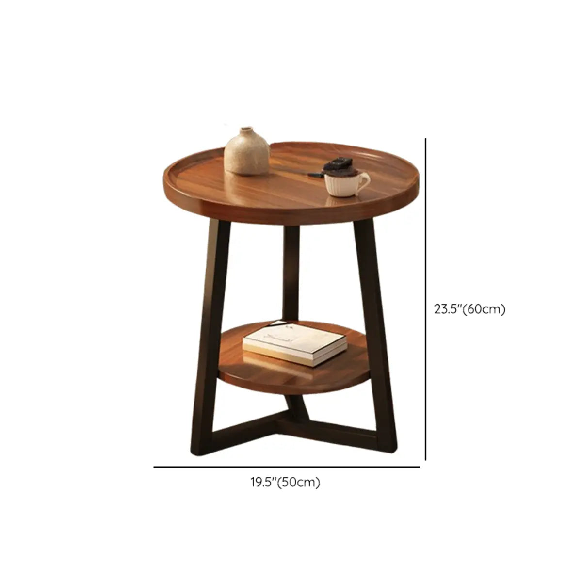 Round Brown Manufactured Wood and Steel Chairside Table 