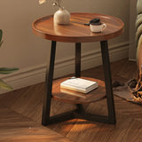 Round Brown Manufactured Wood and Steel Chairside Table Image - 5