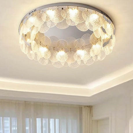 Round Clear Glass Flake Flush Mount Ceiling Light Image - 1