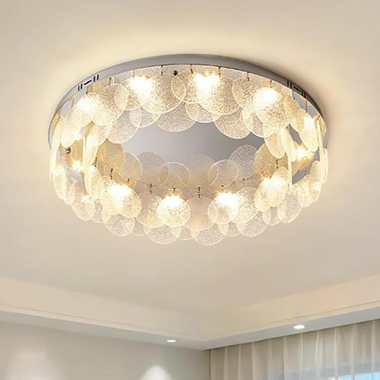 Round Clear Glass Flake Flush Mount Ceiling Light Image - 16