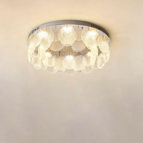 Round Clear Glass Flake Flush Mount Ceiling Light Image - 2