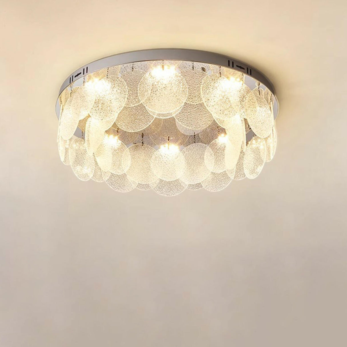 Round Clear Glass Flake Flush Mount Ceiling Light Image - 3