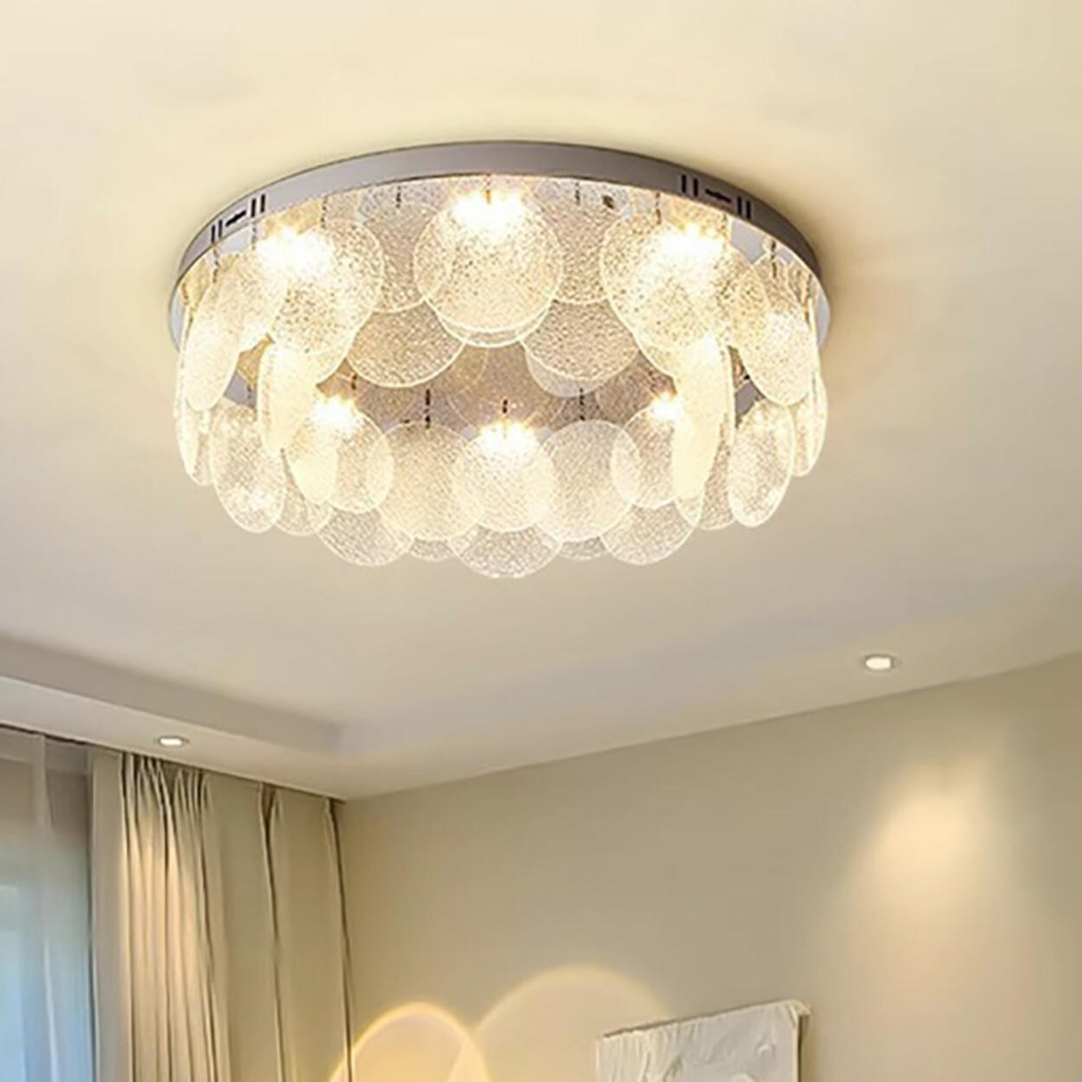 Round Clear Glass Flake Flush Mount Ceiling Light Image - 4