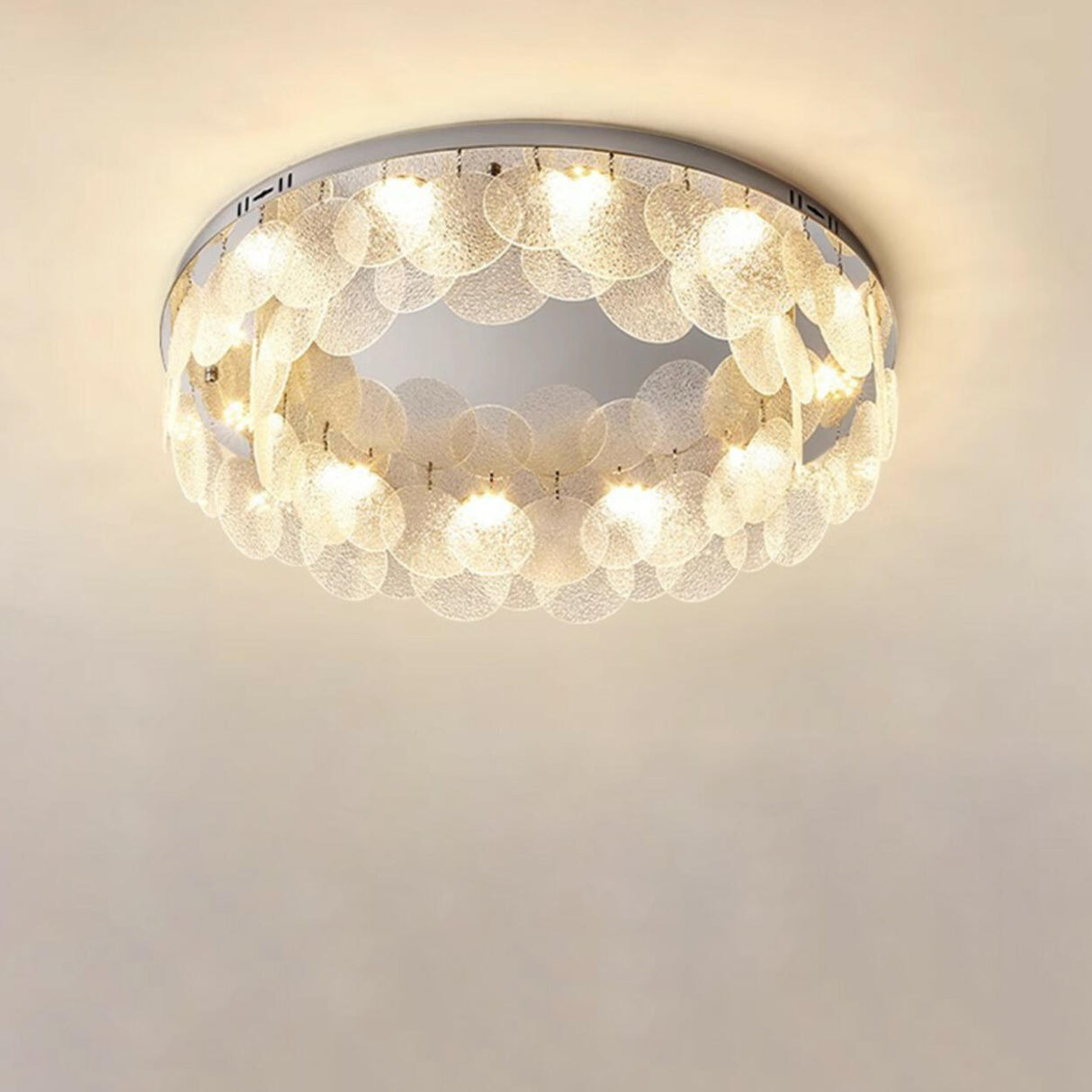 Round Clear Glass Flake Flush Mount Ceiling Light Image - 5