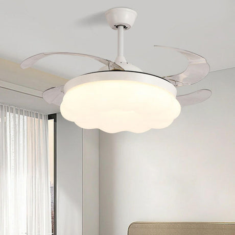 Round Cloud Retractable 4 Blade Ceiling Fan with Light Image - 1