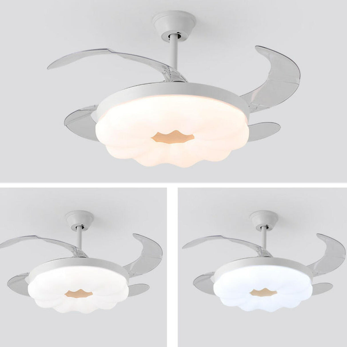 Round Cloud Retractable 4 Blade Ceiling Fan with Light Image - 10