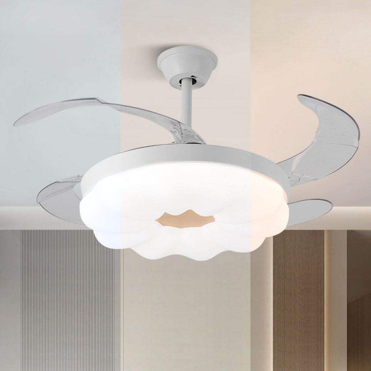 Round Cloud Retractable 4 Blade Ceiling Fan with Light Image - 15