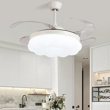 Round Cloud Retractable 4 Blade Ceiling Fan with Light Image - 2