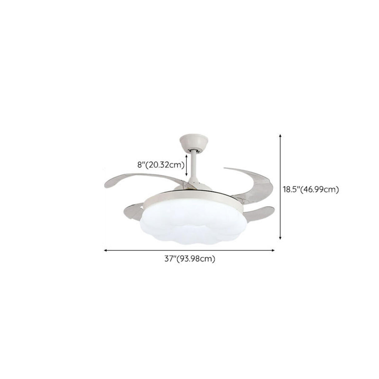 Round Cloud Retractable 4 Blade Ceiling Fan with Light Image - 21