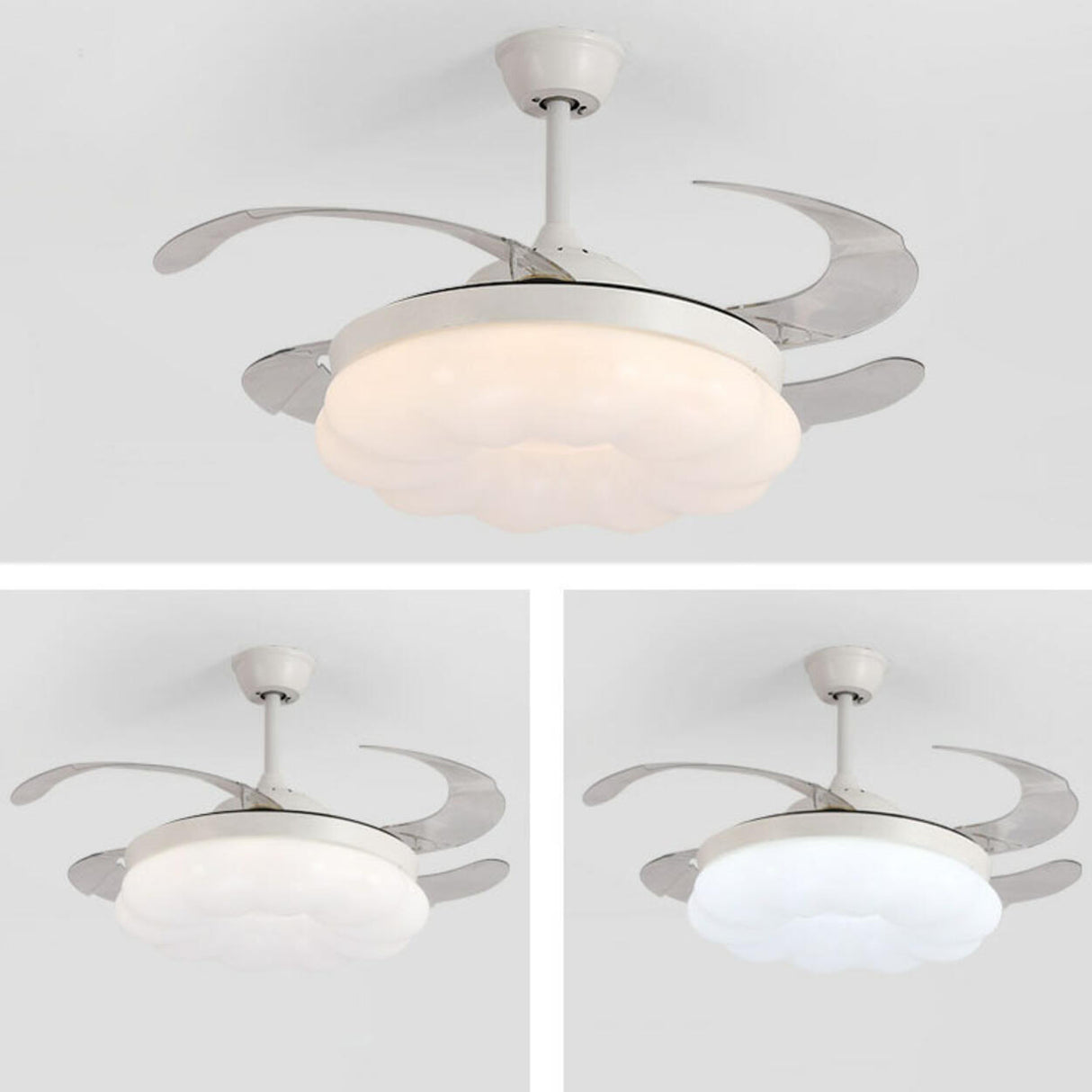 Round Cloud Retractable 4 Blade Ceiling Fan with Light Image - 9