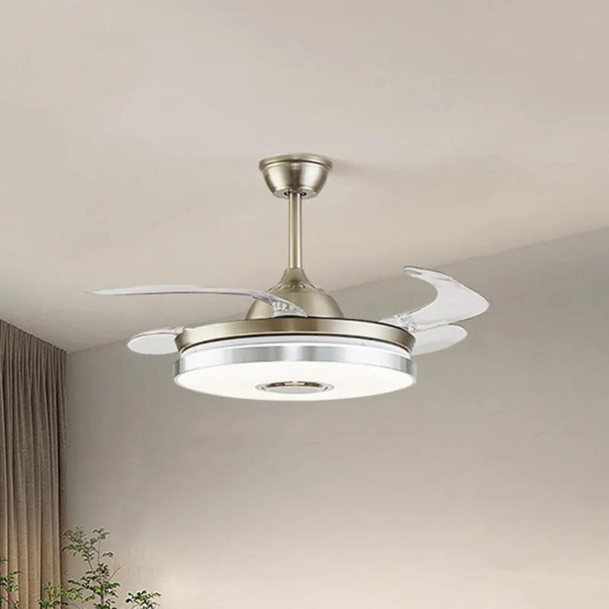 Round Crystal Clear Blades Ceiling Fan with LED Light Image - 8